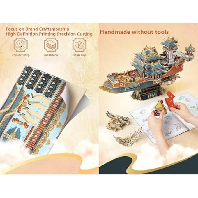 CHINESE DRAGON BOAT PUZZLE, 3D PUZZLE MODELS, HANDMADE 3D PUZZLE TOYS, GIFTS FOR CHILDREN AND ADULTS OVER 8 YEARS, 351 PIECES - Image 3
